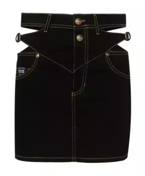 Джинсовая юбка R с пряжкой в стиле барокко Versace Jeans Couture, черный