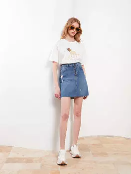 Джинсовая юбка Rodeo для женщин прямого кроя с карманами и деталями стандартного кроя LCW Jeans