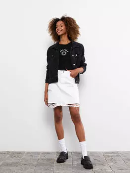 Джинсовая юбка Rodeo для женщин прямого кроя с карманами и деталями стандартного кроя LCW Jeans