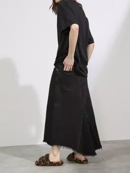 Джинсовая юбка «рыбий хвост» из органического хлопка с необработанным краем Raey, черный