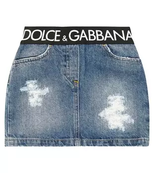 Джинсовая юбка с эффектом потертости и логотипом Dolce&Gabbana, синий