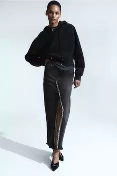 Джинсовая юбка с бахромой по краю H&M, черный