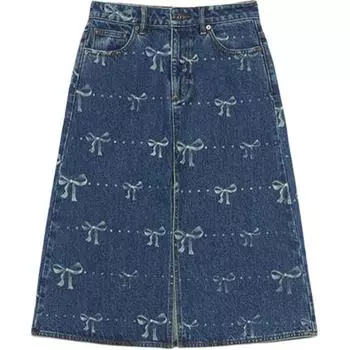 Джинсовая юбка с бантом Self-portrait, Denim Blue