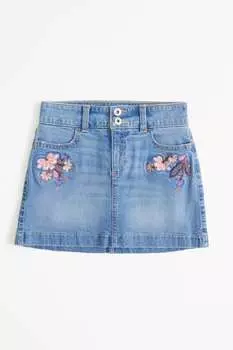 Джинсовая юбка с цветочной вышивкой и завязкой на талии Abercrombie & Fitch, синий