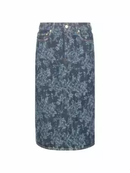 Джинсовая юбка с цветочным принтом Ganni, тёмно-синий