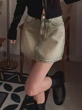 Джинсовая юбка с диагональными карманами Dazy, светло-голубой