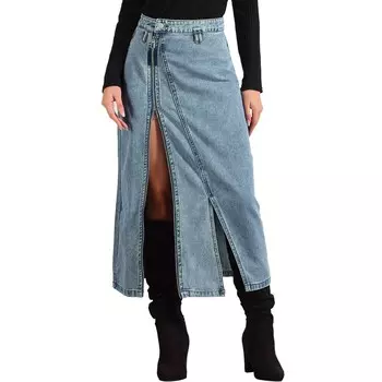 Джинсовая юбка с карманами для женщин. Джинсовые длинные юбки с разрезом спереди и застежкой-молнией. ALLEGRA K, синий