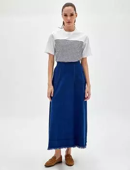 Джинсовая юбка с кисточками Темно-синяя Kayra