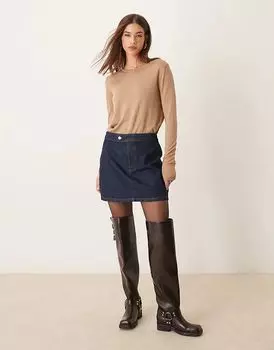Джинсовая юбка с ламбрекеном на талии цвета индиго ASOS DESIGN