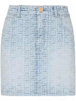 Джинсовая юбка с монограммой Balmain, синий