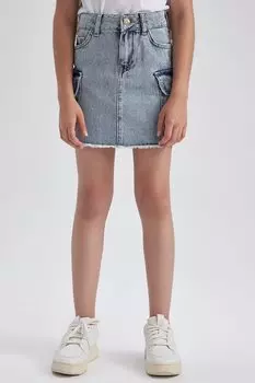 Джинсовая юбка с необработанными концами Defacto, синий