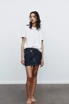 Джинсовая юбка с перекрещивающейся талией trf ZARA, цвет Dark indigo