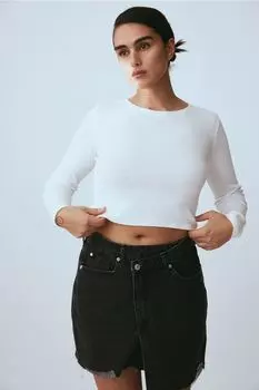 Джинсовая юбка с перекрывающимся поясом H&M, черный