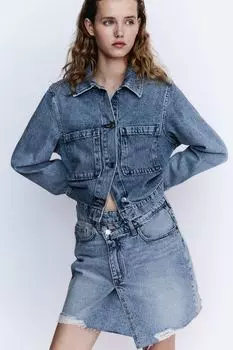 Джинсовая юбка с перекрывающимся поясом H&M, синий
