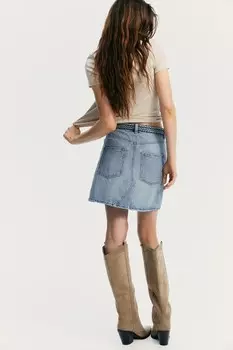 Джинсовая юбка с плетеными деталями H&M, голубой