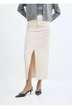 Джинсовая юбка с разрезом Mango, экрю