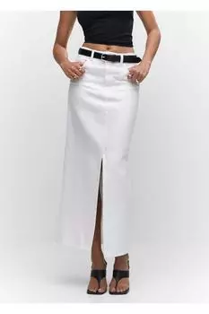 Джинсовая юбка с разрезом Mango, белый