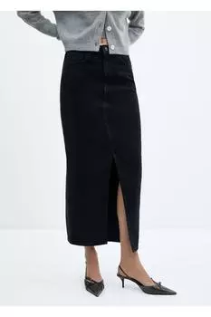 Джинсовая юбка с разрезом Mango, черный