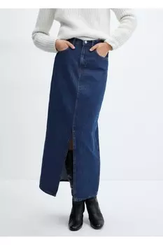 Джинсовая юбка с разрезом Mango, синий