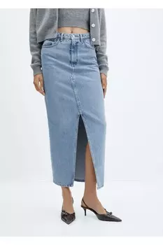 Джинсовая юбка с разрезом Mango, синий