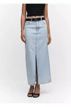 Джинсовая юбка с разрезом Mango, синий