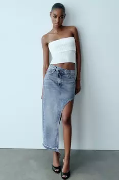 Джинсовая юбка с вырезами zw ZARA, синий