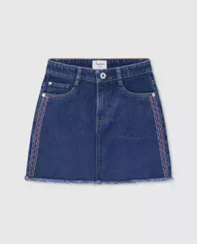Джинсовая юбка с вышивкой по бокам для девочки Pepe Jeans, синий