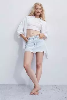 Джинсовая юбка с заниженной талией H&M, светло-голубой деним