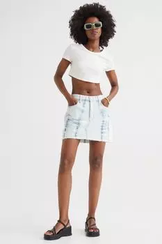 Джинсовая юбка с заниженной талией H&M, светло-голубой деним/узор