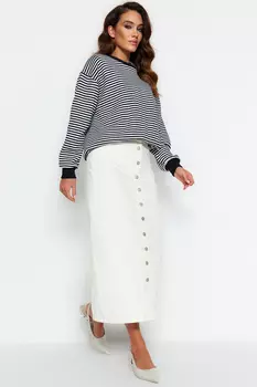 Джинсовая юбка с застежкой на пуговицы цвета экрю Trendyol