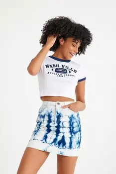 Джинсовая юбка с завышенной талией и узором «океан» Herita, синий