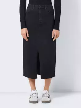 Джинсовая юбка "шумный май" "NMKATH NW SLIT MIDI SKIRT VI478BL NOOS" Noisy May, черный