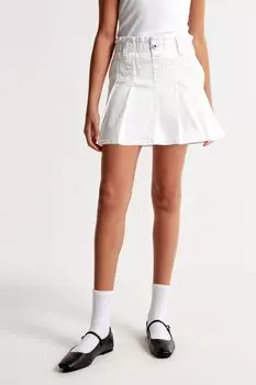 Джинсовая юбка со складками и поясом Abercrombie & Fitch, белый