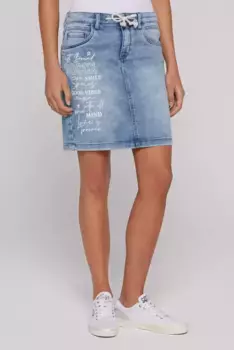 Джинсовая юбка SOCCX с завязками, цвет Blue Printed Jogg