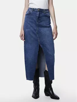 Джинсовая юбка стандартного кроя Pieces, синий