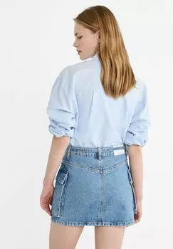 Джинсовая юбка Stradivarius, светло-голубая