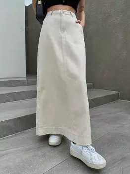 Джинсовая юбка, завышенная талия, диагональный карман Dazy, кремовый/бежевый