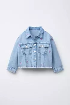 Джинсовая верхняя рубашка с бантиками ZARA, светло-синий