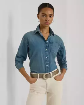 Джинсовая женская рубашка из хлопкового твила Lauren Ralph Lauren, синий