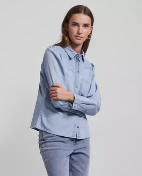 Джинсовая женская рубашка с карманами Pieces, синий