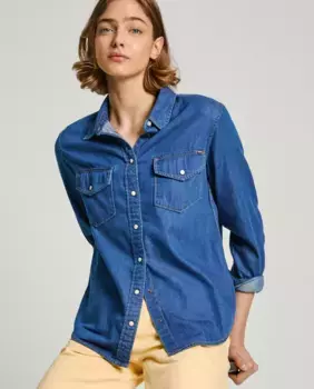 Джинсовая женская рубашка с застежкой на кнопки Pepe Jeans, синий