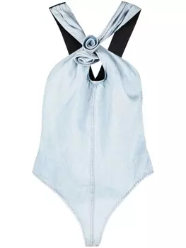 Джинсовое боди с цветочной аппликацией Coperni, синий