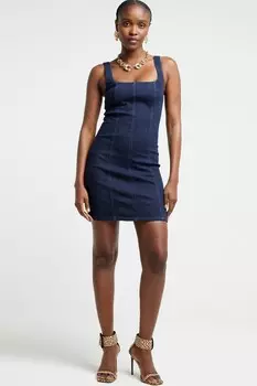 Джинсовое короткое облегающее джинсовое мини платье River Island, синий