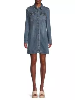 Джинсовое мини-платье А-силуэта на пуговицах Jen7, цвет Clover