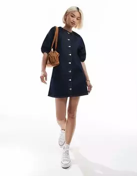 Джинсовое мини-платье ASOS DESIGN с рукавами-фонариками реглан, стираное