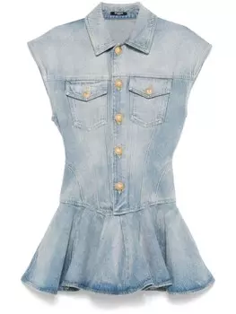 Джинсовое мини-платье Balmain, синий