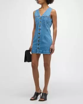 Джинсовое мини-платье без рукавов с карманами FRAME, цвет Delaware