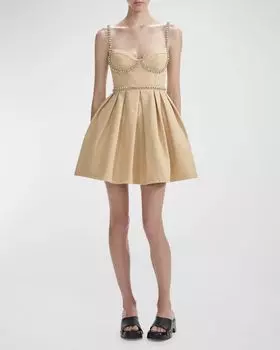 Джинсовое мини-платье Diamante в форме сердца Self-Portrait, цвет Beige