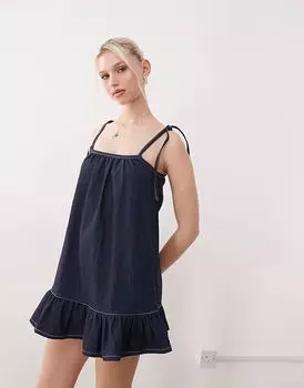 Джинсовое мини-платье-халат Motel Carlisle синего цвета