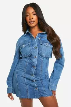 Джинсовое мини-платье плюс приталенного кроя boohoo, синий